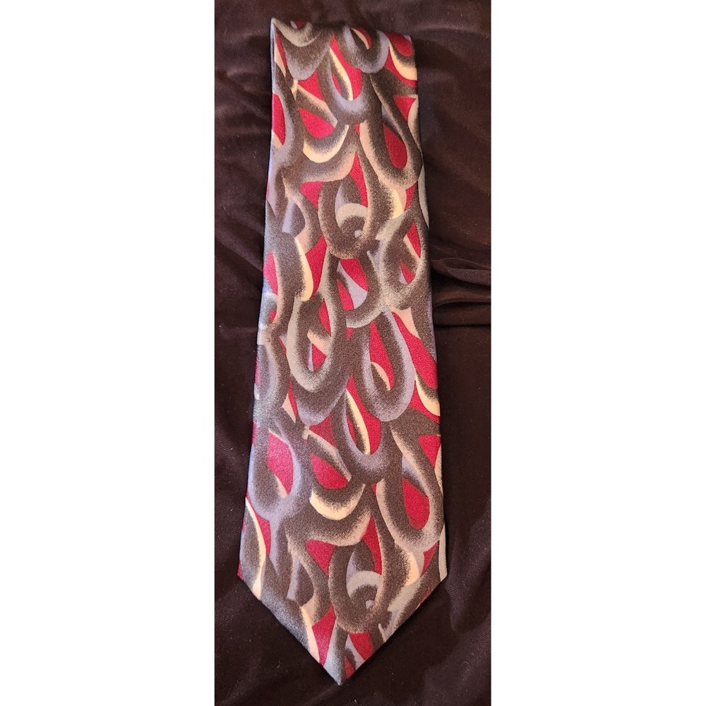 Studio R Necktie Mens OS Red Grey Abstract Swirl Excellent USA Made Geometric